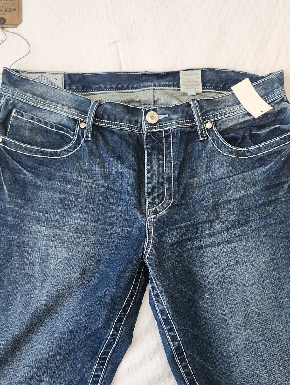Stetson Men's Rocks Fit Bootcut Denim Jeans Thick Stitch Frayed X Size 38x38 - Picture 8 of 15